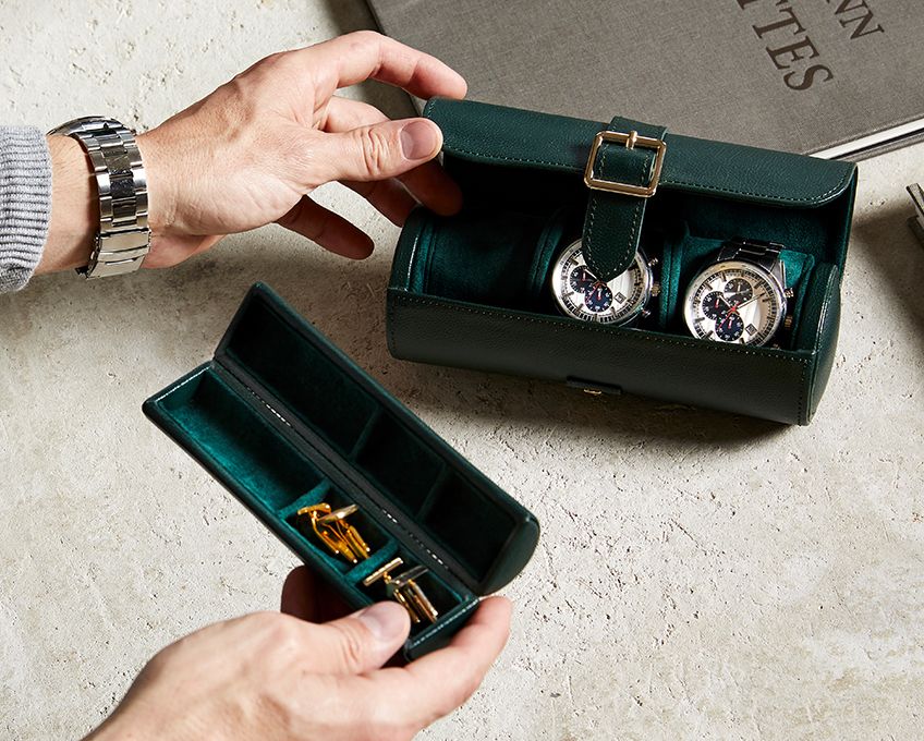 British Racing Triple Watch Roll, Green WOLF - Adler's Jewelry of New Orleans