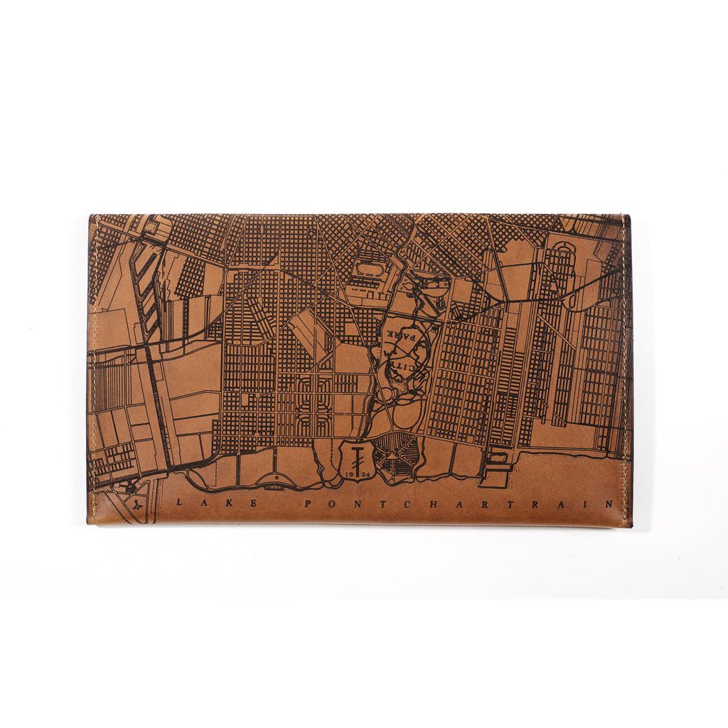New Orleans Leather Map Clutch Tactile Craftworks - Adler's Jewelry of New Orleans