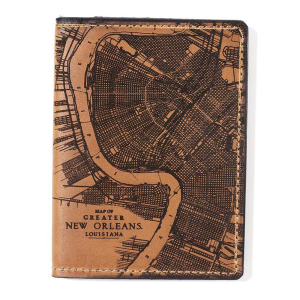 New Orleans Map Leather Passport Wallet Tactile Craftworks - Adler's Jewelry of New Orleans