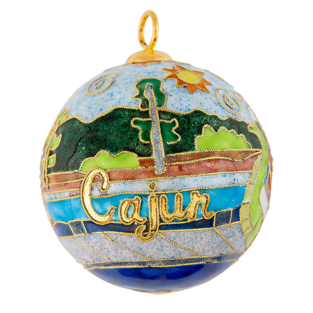 Santa Gator on Dock Cloisonné Ornament Kitty Keller - Adler's Jewelry of New Orleans