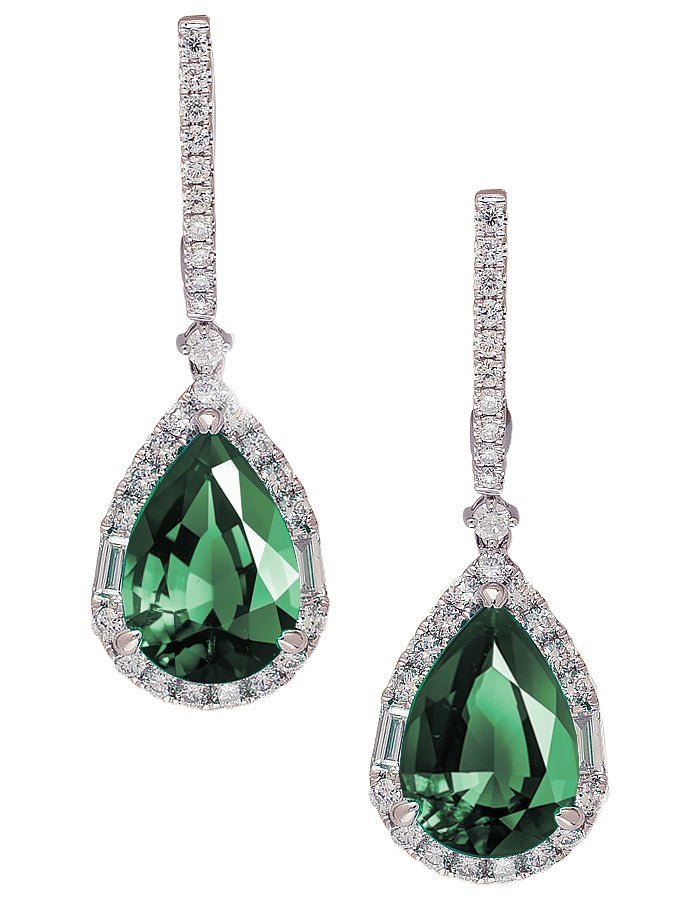 18k White Gold, Emerald and Diamond Earrings - Adler's of New Orleans