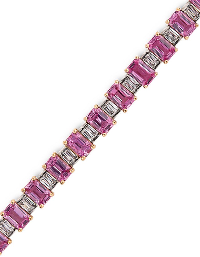 18k White Gold, Emerald Cut Pink Sapphire and Diamond Bracelet - Adler's of New Orleans