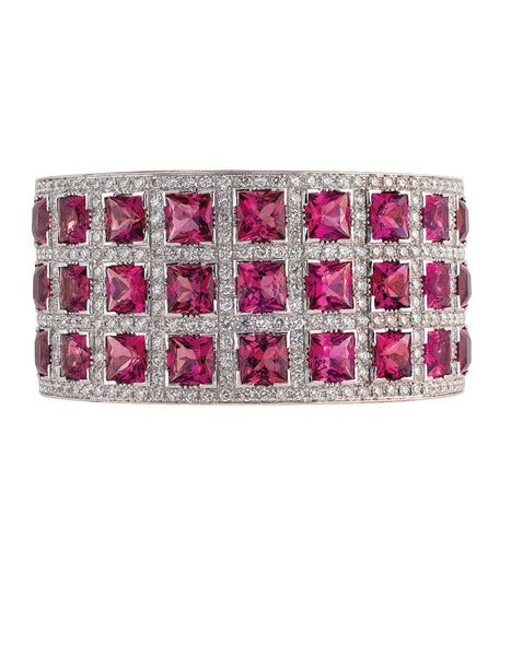 18k White Gold, Pink Tourmaline and Diamond Bracelet - Adler's of New Orleans