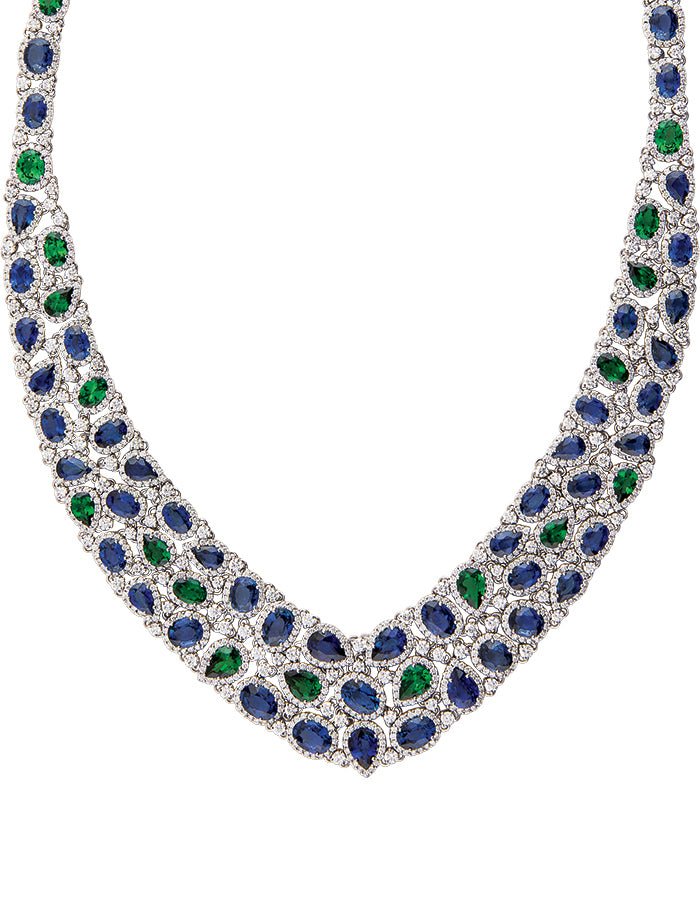 18k White Gold, Tsavorite, Spinel and Diamond Necklace - Adler's of New Orleans