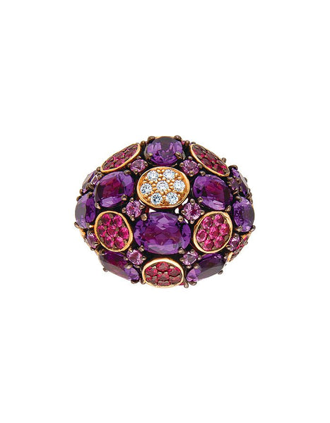 18k Yellow Gold, Amethyst, Sapphire and Diamond Ring - Adler's of New Orleans