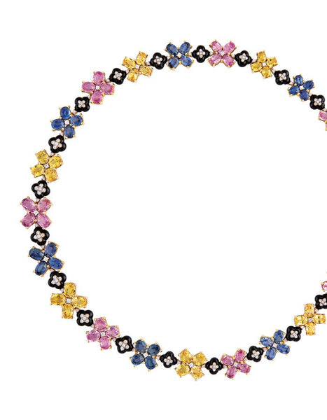 18k Yellow Gold, Black Onyx, Diamond, Yellow, Blue and Pink Sapphire Necklace Adler's of New Orleans - Adler's Jewelry of New Orleans