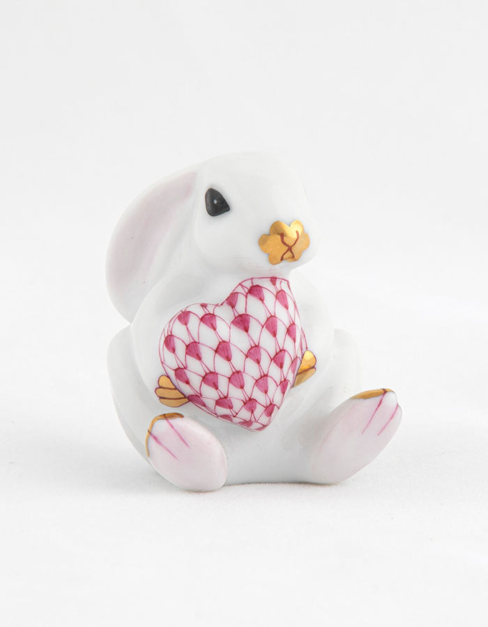 Porcelain Bunny with Heart Figurine Herend - Adler's Jewelry of New Orleans