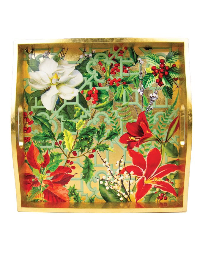 Christmas Floral Square Tray with Handles Adler's of New Orleans - Adler's Jewelry of New Orleans