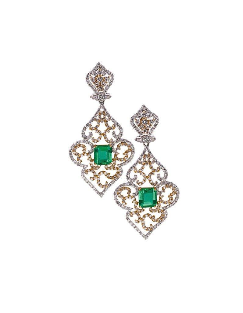 18K White and Yellow Gold, Emerald and Diamond earrings Adler's of New Orleans - Adler's Jewelry of New Orleans