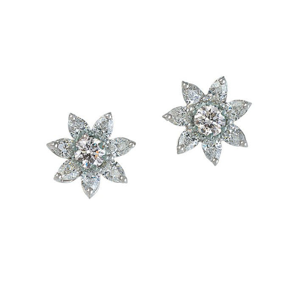 18k White Gold and Diamond Flower Earrings Adler's of New Orleans - Adler's Jewelry of New Orleans