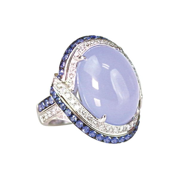 18k White Gold, Chalcedony, Sapphire and Diamond Ring Adler's - Adler's Jewelry of New Orleans