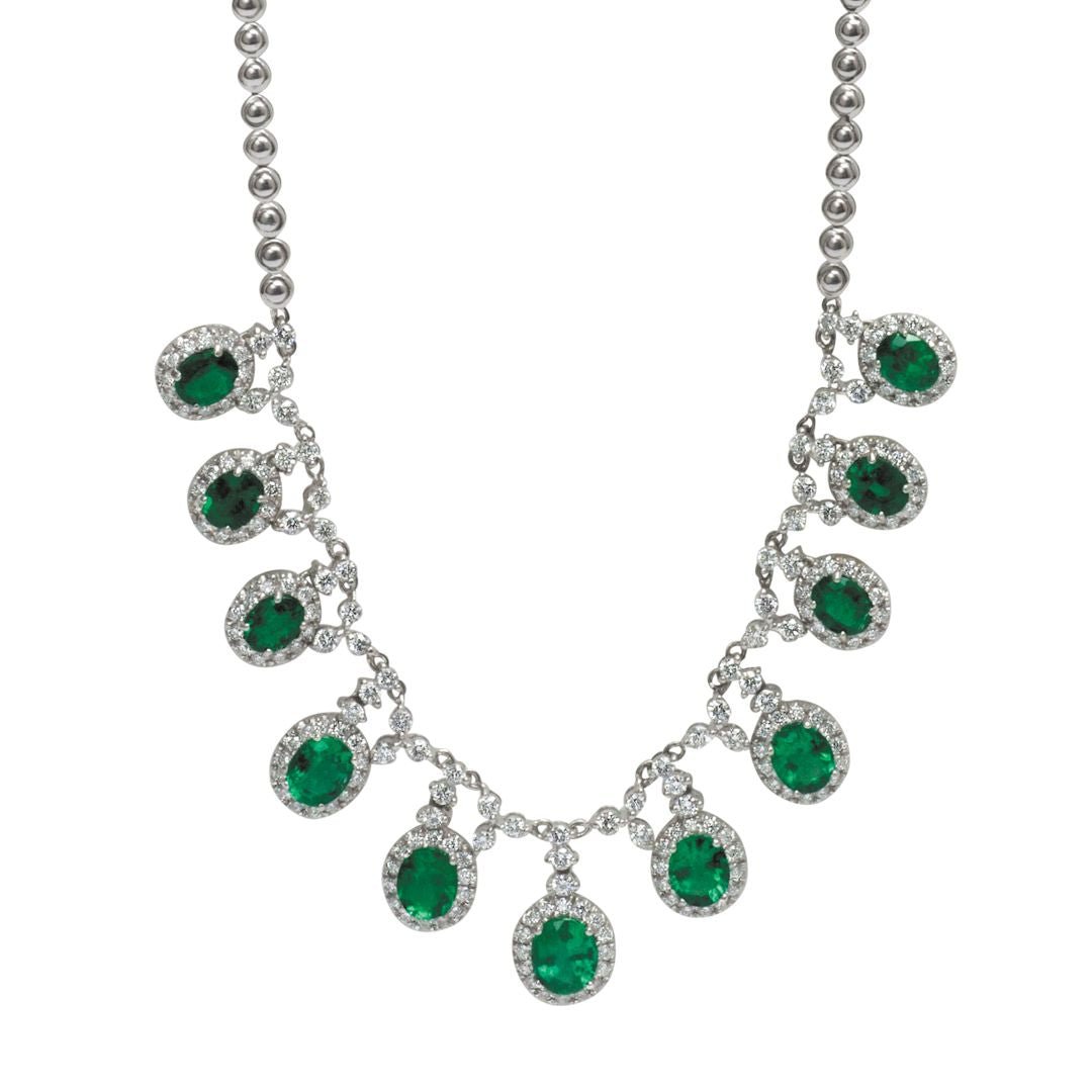18k White Gold, Diamond and Emerald Necklace. | Adler's of New Orleans