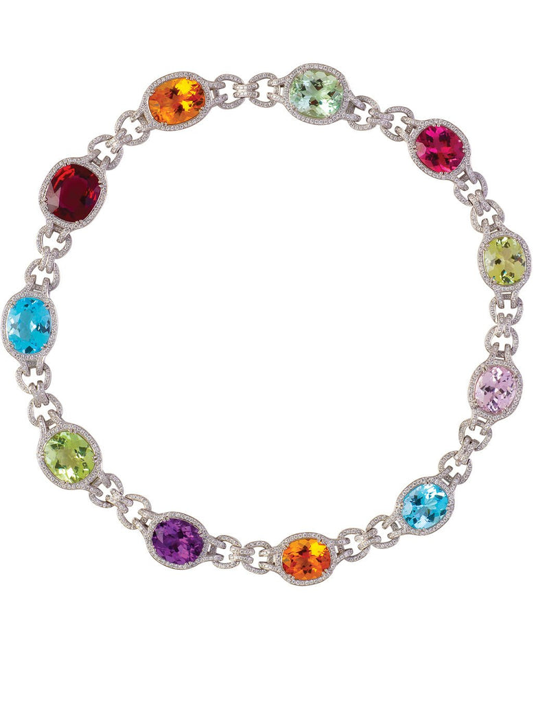 18K White Gold, Multi-color Semiprecious Stone and Diamond Necklace Adler's of New Orleans - Adler's Jewelry of New Orleans