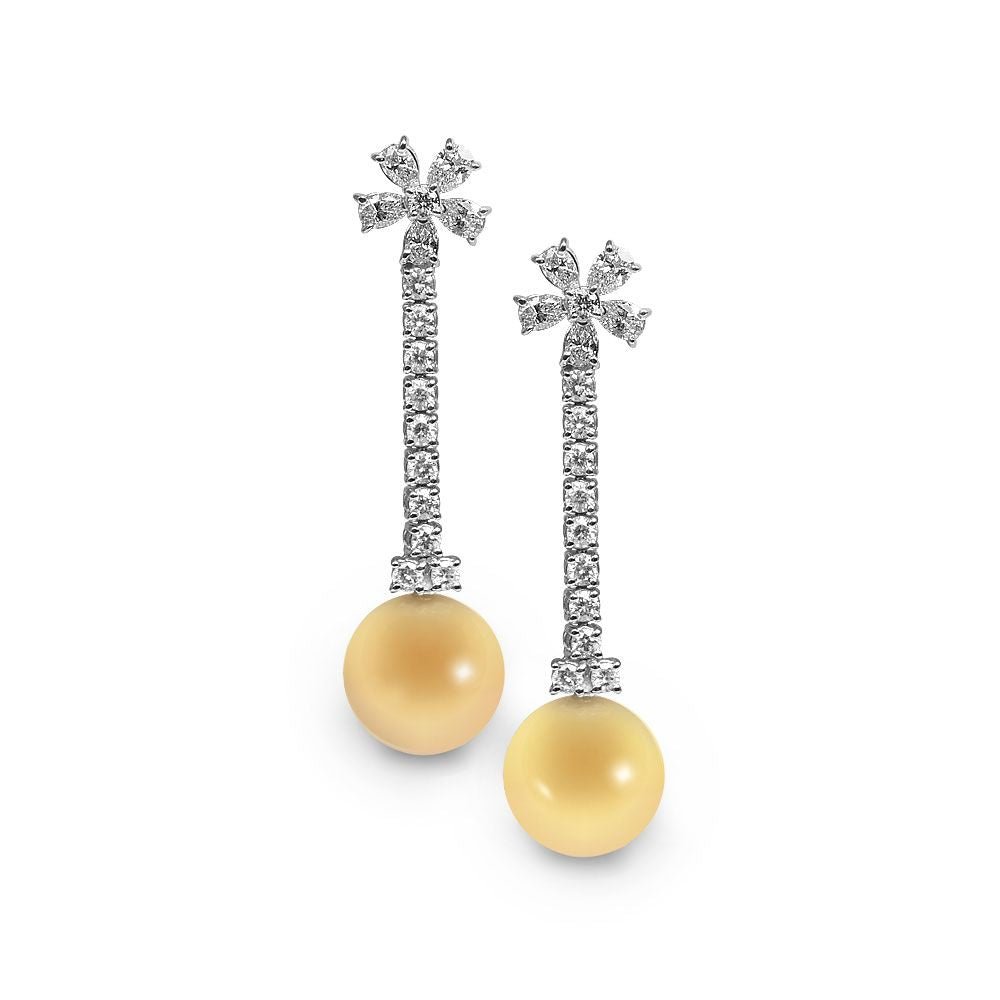 18k White Gold, Yellow Pearl & Diamond Earrings Adler's - Adler's Jewelry of New Orleans