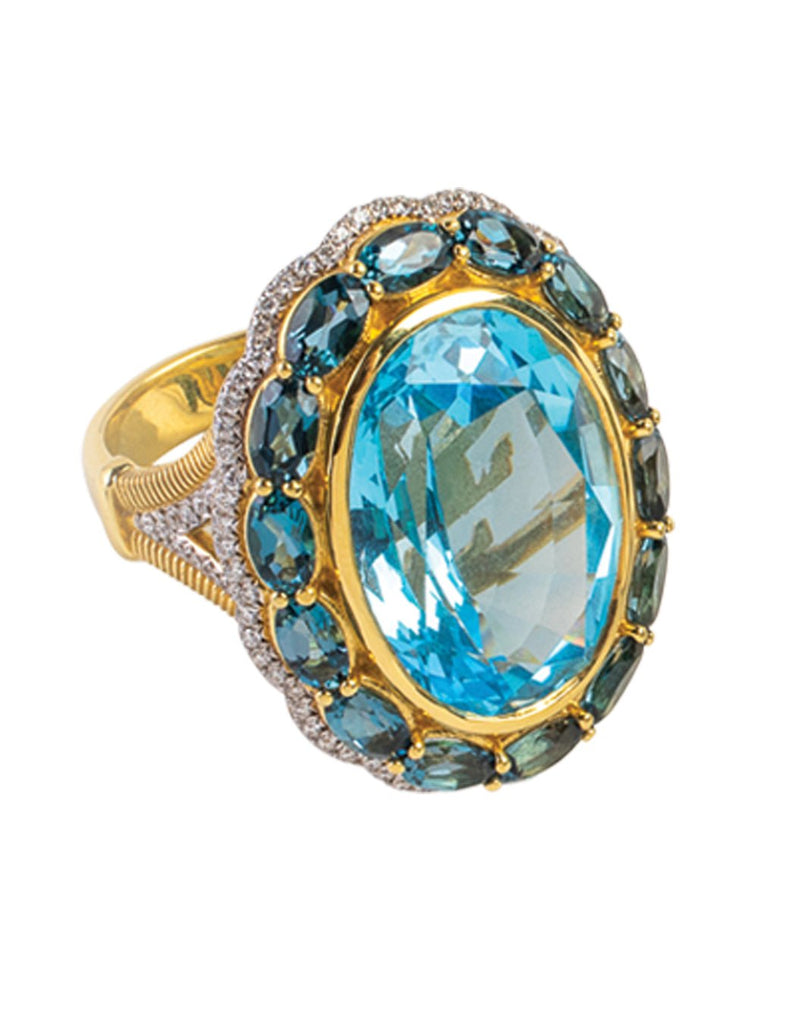 18k Yellow Gold, Diamond and Blue Topaz Ring Adler's of New Orleans - Adler's Jewelry of New Orleans
