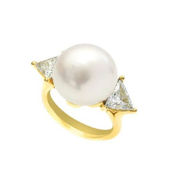 18k Yellow Gold, South Sea Pearl and Diamond Ring Adler's - Adler's Jewelry of New Orleans