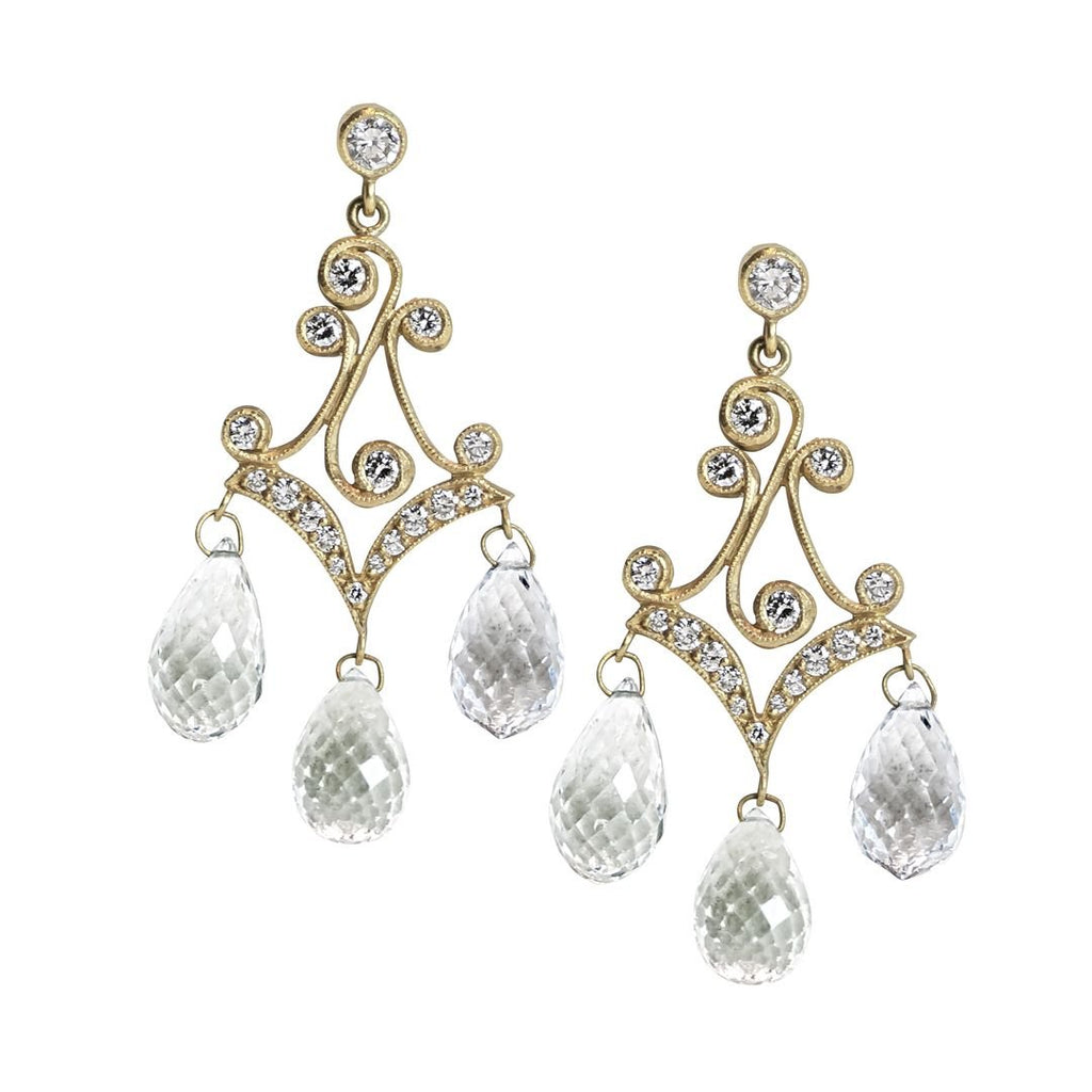 20K Yellow Gold, Diamond and Aquamarine Earrings Adler's - Adler's Jewelry of New Orleans