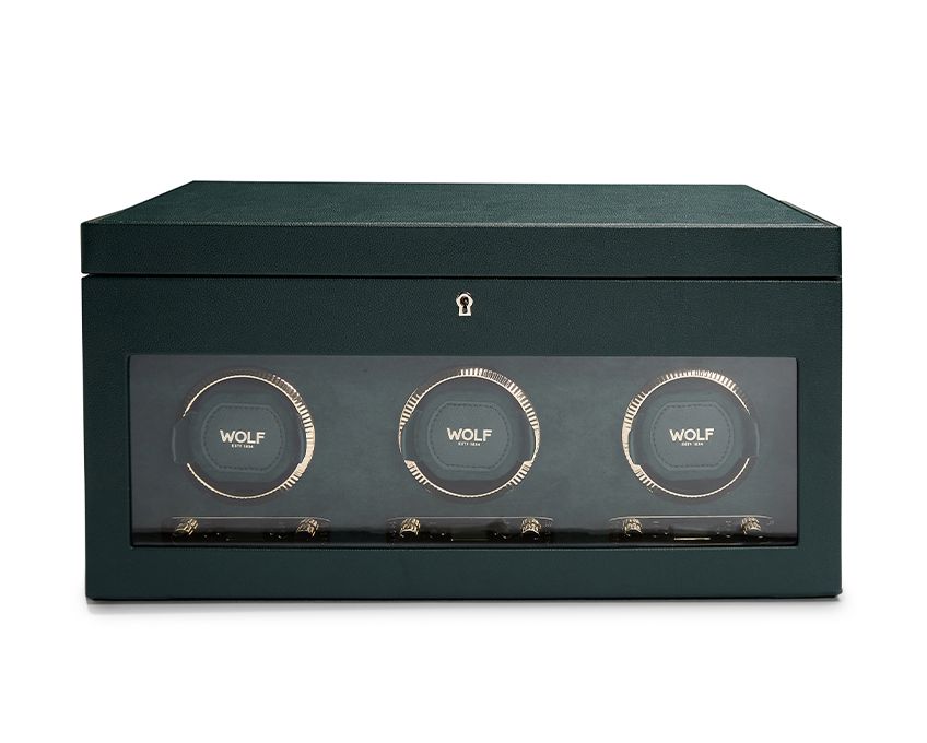 British Racing Triple Watch Winder with Storage, Green WOLF - Adler's Jewelry of New Orleans