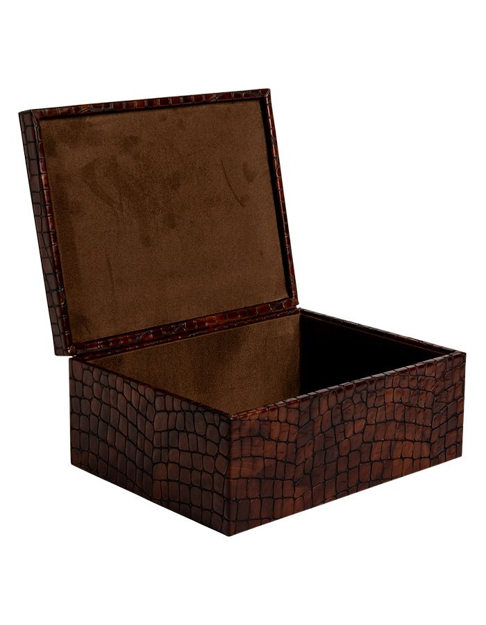 Brown Embossed Crocodile Large Leather Box Adler's of New Orleans - Adler's Jewelry of New Orleans