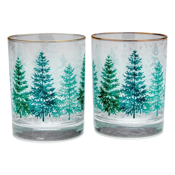 Gold Rim Winter Pines Double Old Fashion Glass Adler's of New Orleans - Adler's Jewelry of New Orleans