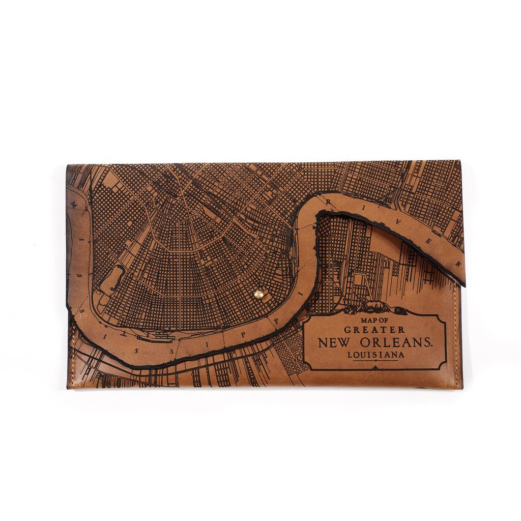 New Orleans Leather Map Clutch Tactile Craftworks - Adler's Jewelry of New Orleans