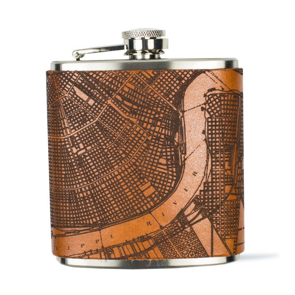 New Orleans Map Leather Flask Tactile Craftworks - Adler's Jewelry of New Orleans