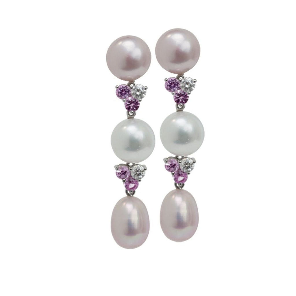 Pink and White Cultured Pearl, Sapphire and Diamond Earrings Adler's - Adler's Jewelry of New Orleans
