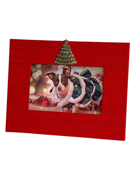 Red Silk Picture Frame with Bejeweled Christmas Tree Adler's of New Orleans - Adler's Jewelry of New Orleans