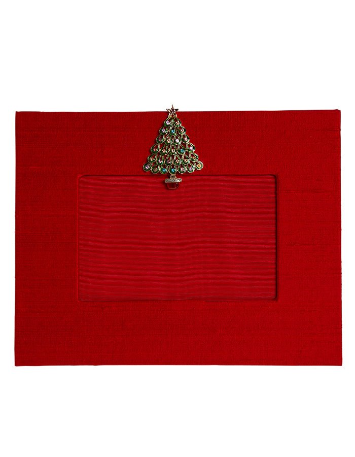 Red Silk Picture Frame with Bejeweled Christmas Tree Adler's of New Orleans - Adler's Jewelry of New Orleans