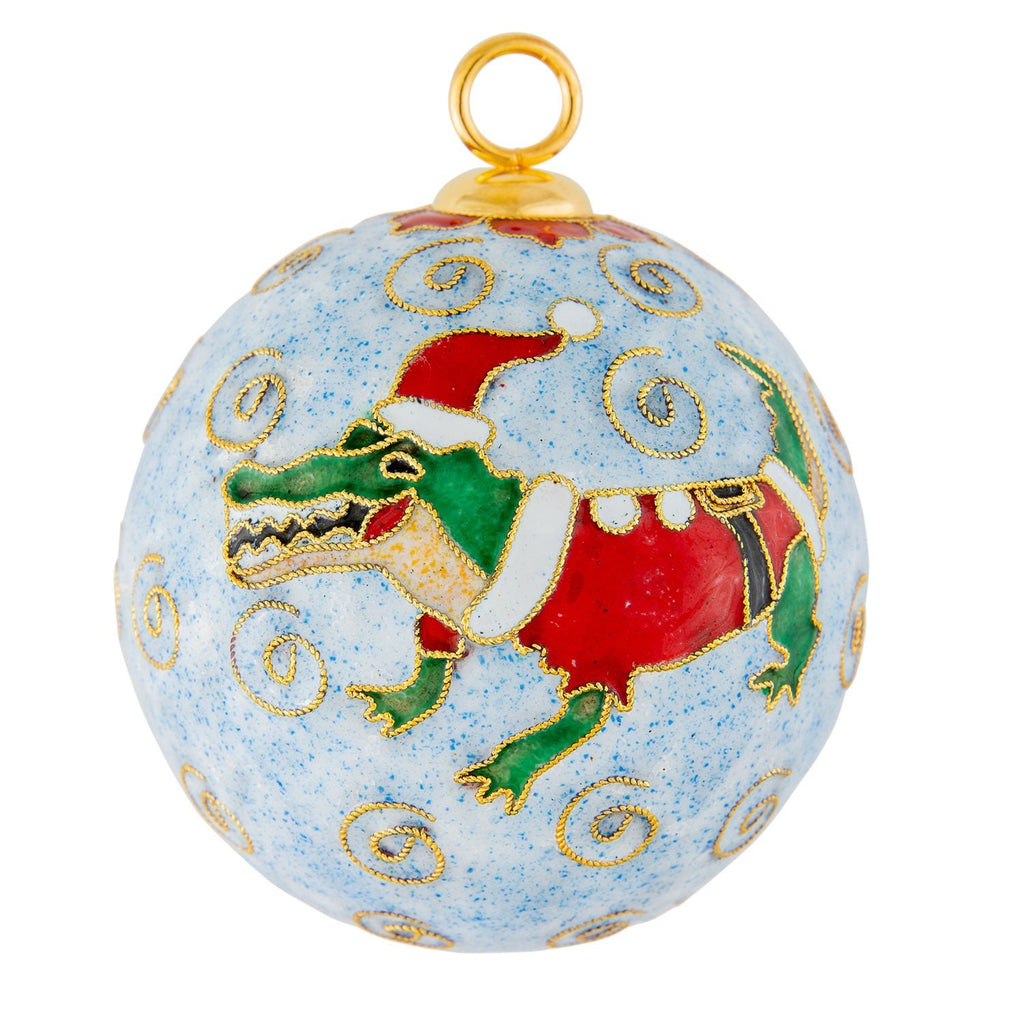 Santa Gator Fleur de Lis Cloisonné Ornament Kitty Keller - Adler's Jewelry of New Orleans