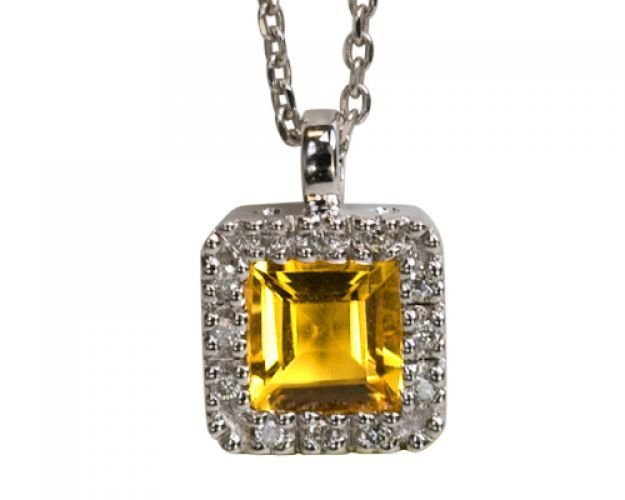 Square Citrine & Diamond Pendant G126 - Adler's Jewelry of New Orleans