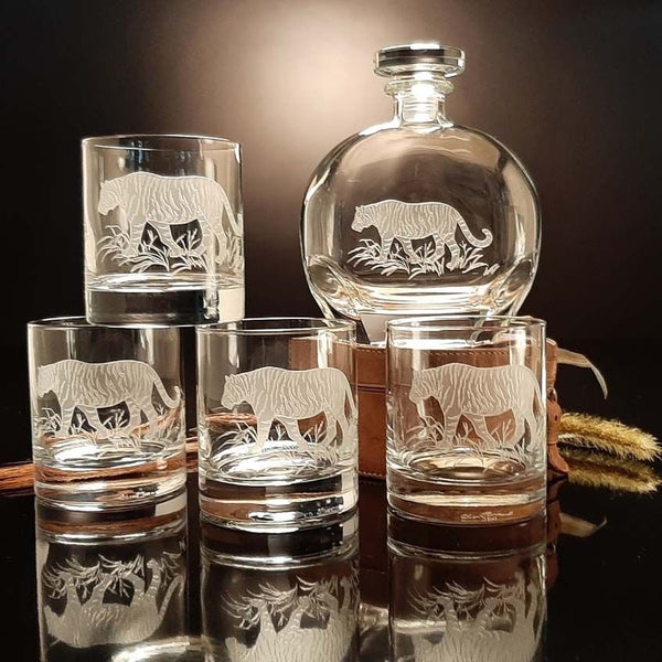 Tiger Double Old Fashioned Glasses, set of 4 Adler's - Adler's Jewelry of New Orleans