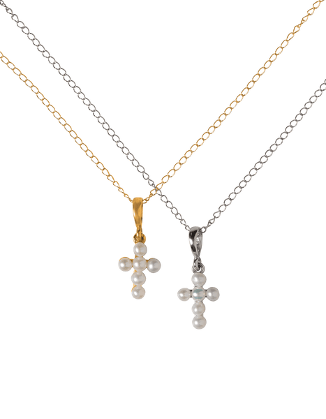 White Seed Pearl Baby Cross Necklace Adler's of New Orleans - Adler's Jewelry of New Orleans