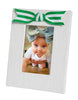 White Silk Picture Frame with Green Striped Bow Adler's of New Orleans - Adler's Jewelry of New Orleans