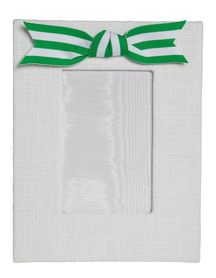 White Silk Picture Frame with Green Striped Bow Adler's of New Orleans - Adler's Jewelry of New Orleans